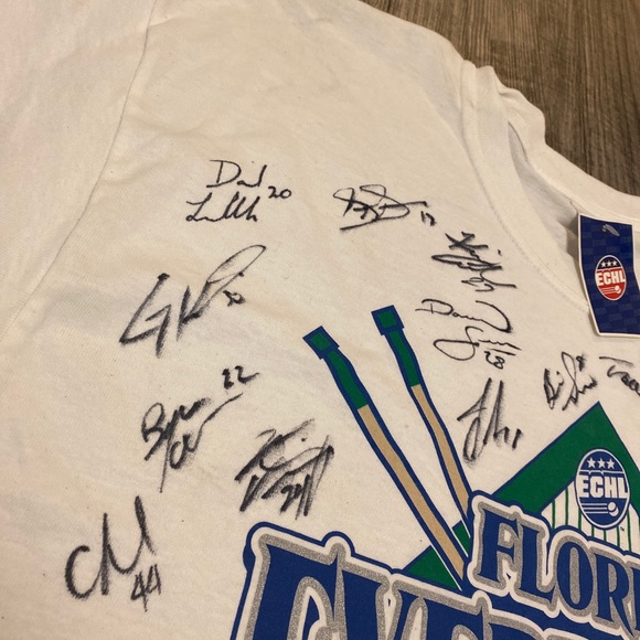 Florida Everblades ECHL Hockey Short Sleeve T-shirt Sz Large 04-05 SIGNED White - Picture 3 of 7